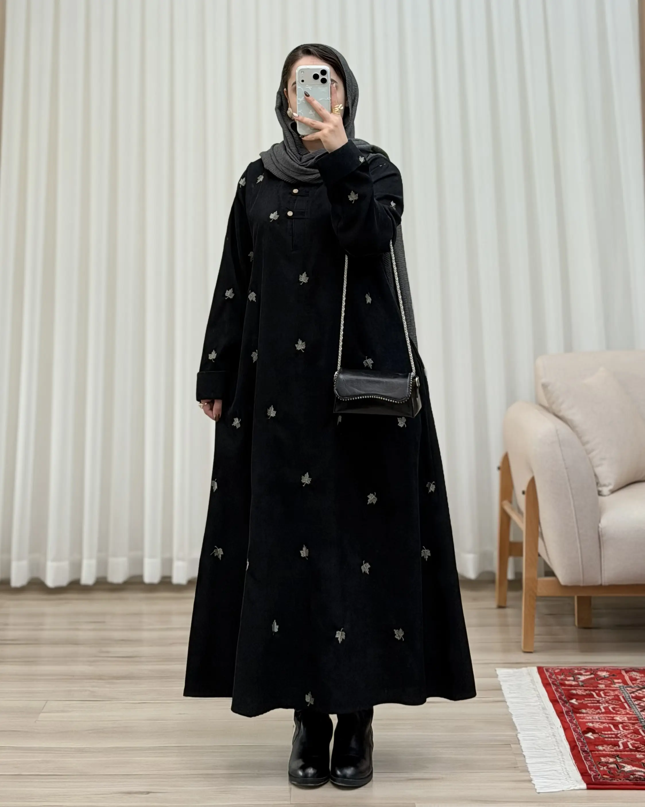 کفتان زنانه تمام گلدوزی مدل برگ